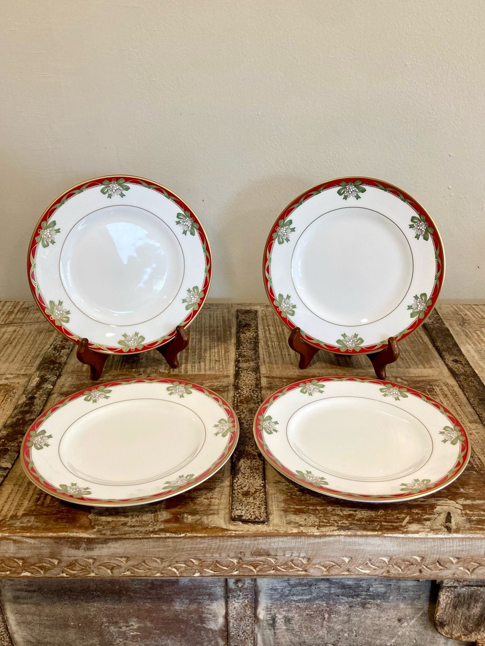 4 Salad Plates Waterford Fine China Holiday Ribbons Christmas Plates